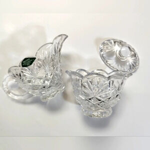 Shannon Lead Crystal Creamer and Sugar Bowl Set, Unused, Slovakia